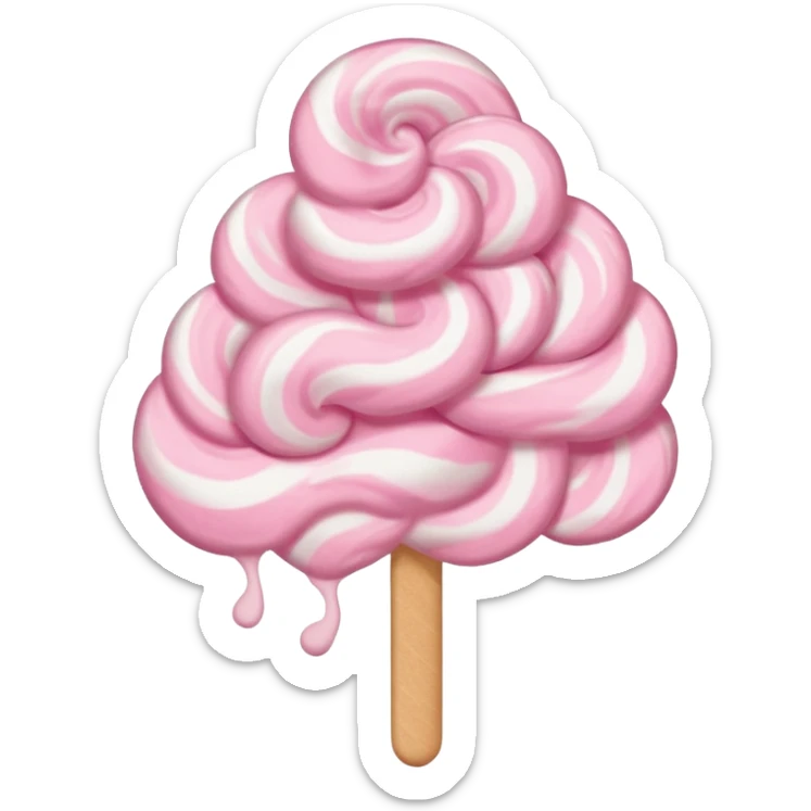 fluffy pastel pink cotton candy on a paper stick, swirling cloud-like texture, fluffy, not stringy or messy sticker