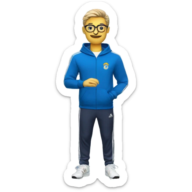 Profesor Educación Física sudadera azul adidas cronometro cabello corto mestizo sticker