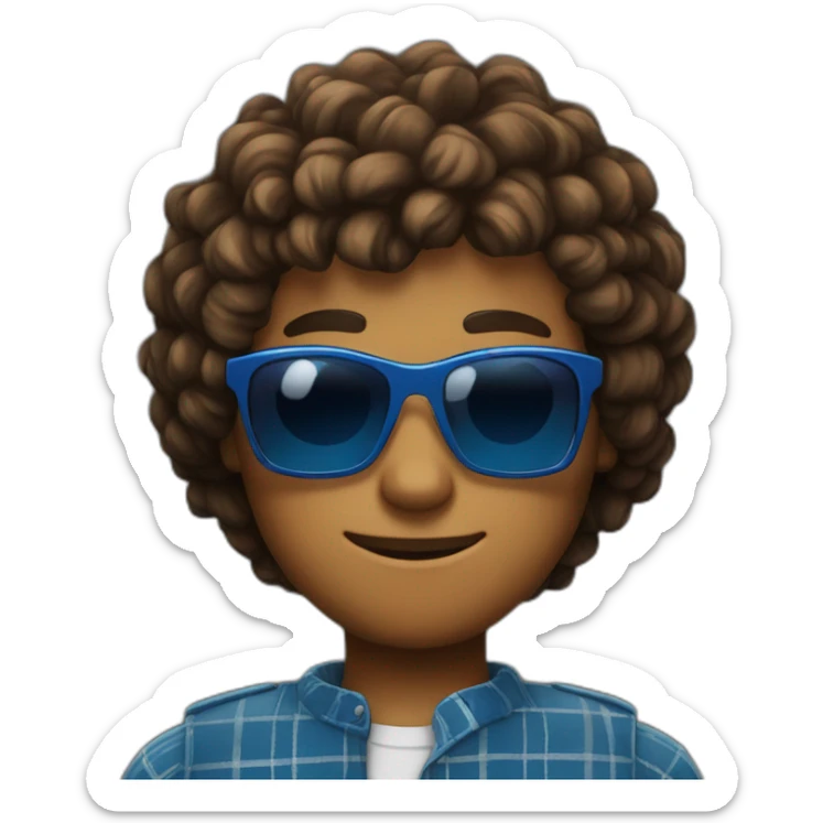 Lololoshka is a minecrafter with blue sunglasses and Blue & Black Plaid Bandana on his neck And brown curly hair sticker