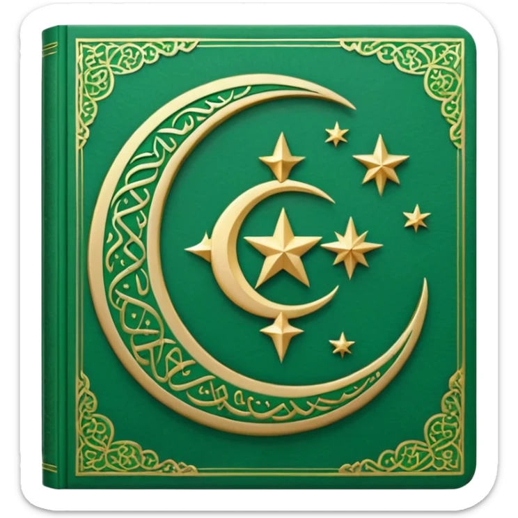 Closed Quran with the Islamic Symbol on it (moon and star) green from left to right sticker