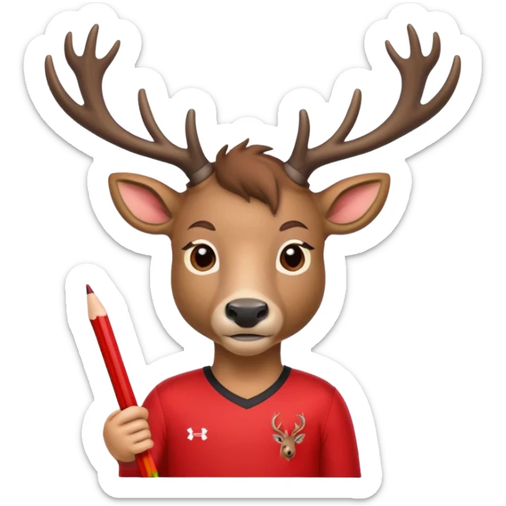 fairfield university lucas the stag stag in red jersey holding a pencil sticker