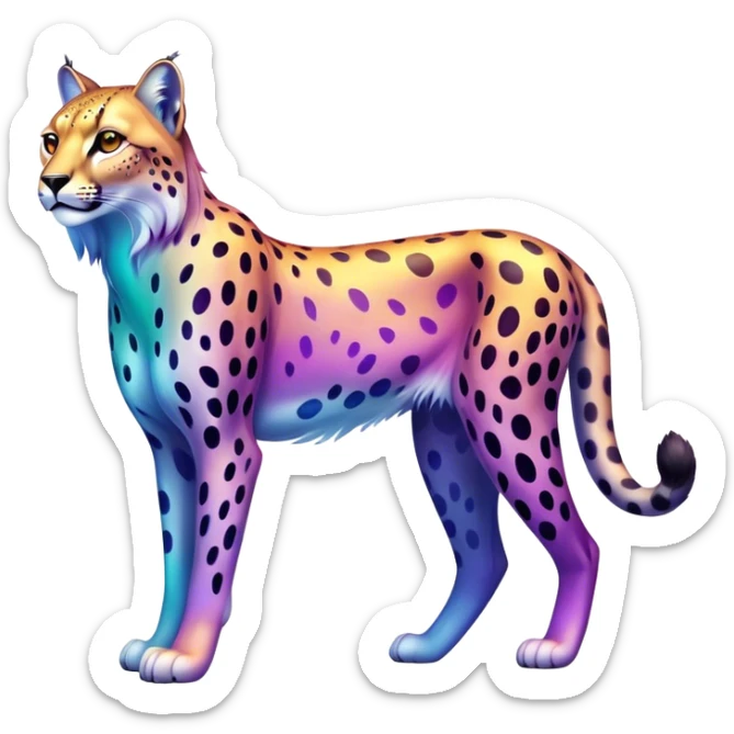 Colorful vibrant transparent iridescent luminescent ethereal fantasy-lynx-cheetah-animal, full-body sticker