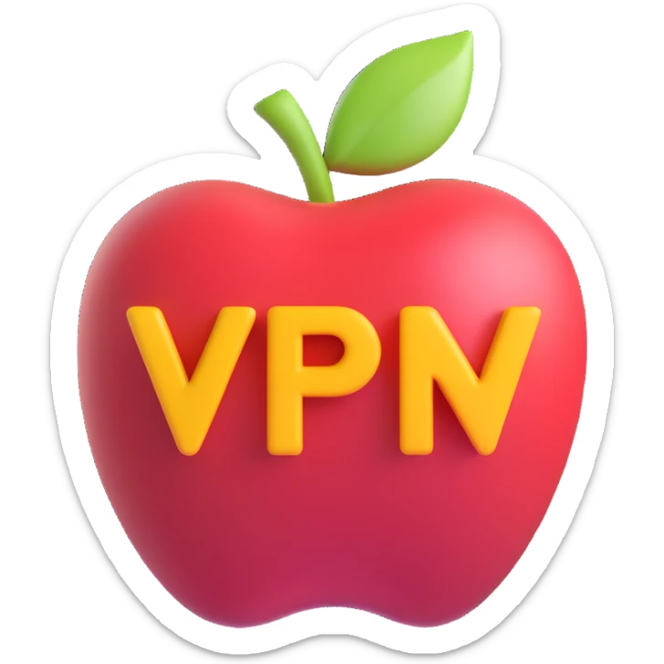 Add the word 'VPN' in a modern, bold, sans-serif font on the icon, keeping the Apple 3D emoji style. Ensure the connection from Germany to the USA remains clear and visible. sticker