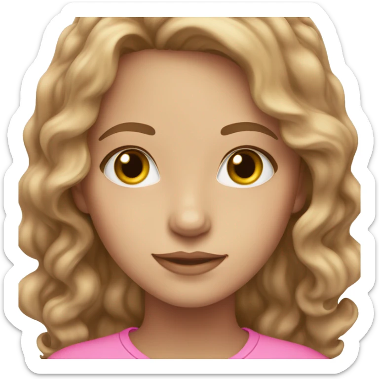 Pretty Girl in pink with hazel eyes and medium wavy light brown hair  sticker