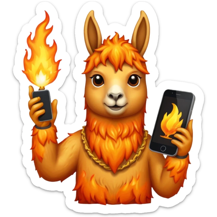 una llama de fuego que tenga en la mano un telefono sticker