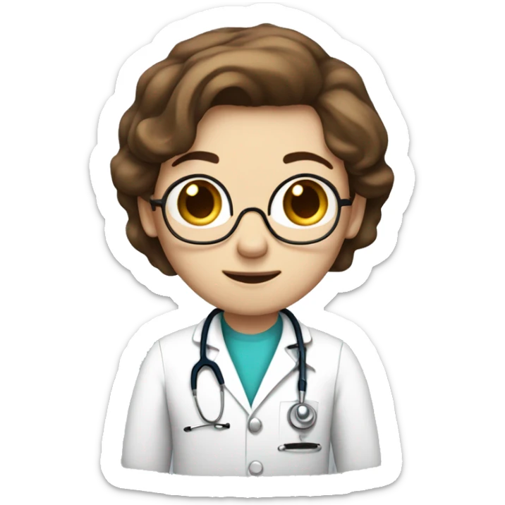 doctor with brown hair and white skin, stethoscope in hands sticker