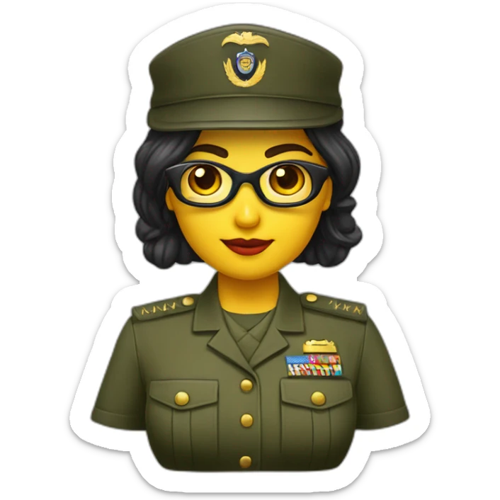 Mujer morena tez oscura gafas cara regordita militar sticker