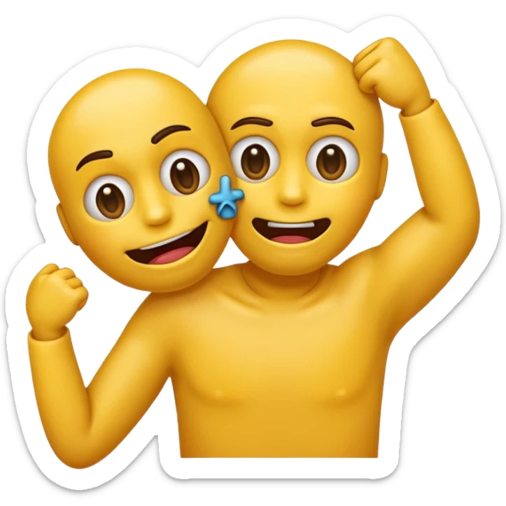 Normal yellow emoji but cross eyes with dead looking mouth with younger hanging out with arms chocking itself sticker