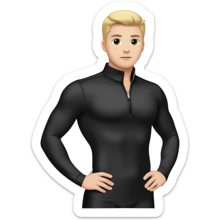 Long sleeve black spandex shirt with collar and zip to the chest sticker