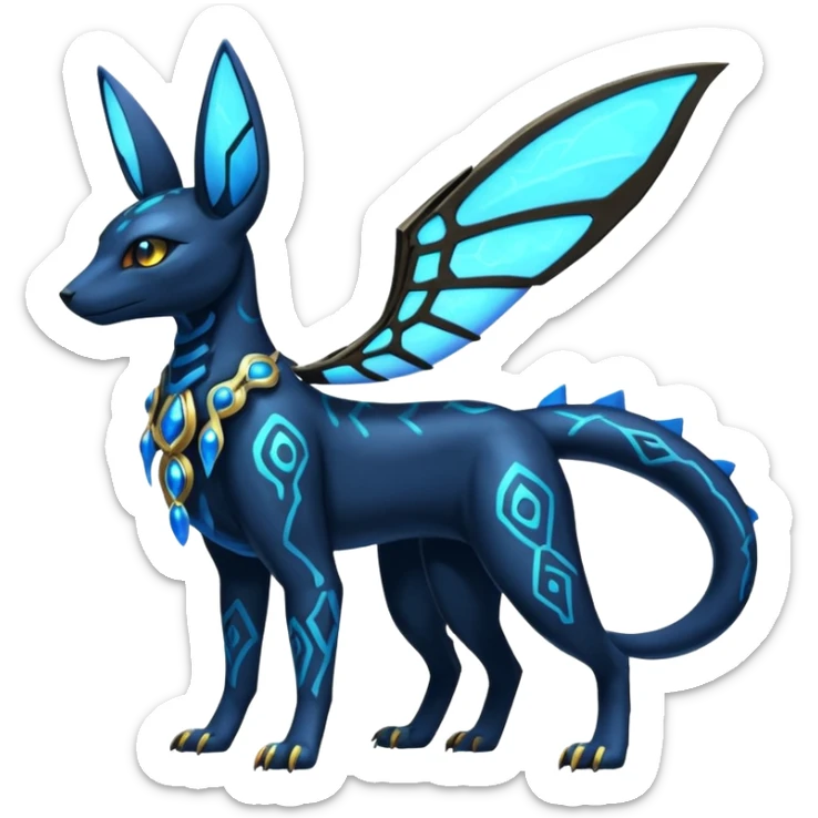 Shiny blue nebulae 4-legged Umbreon-Anubis-Salandit-Beedrill-fusion, full body sticker