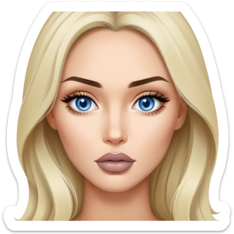 A blonde grey highlights Megan fox with blue grey eyes and nude lipstick on sticker