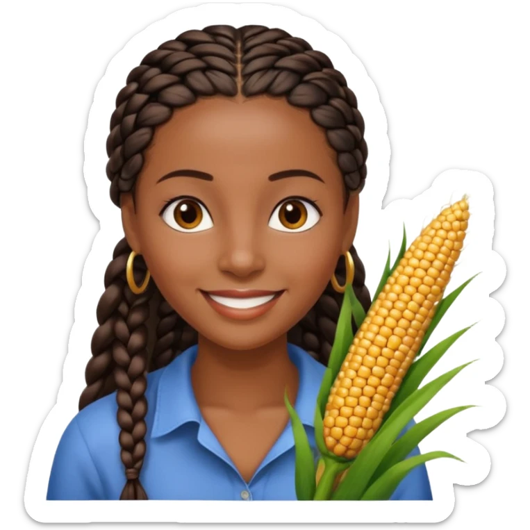 kenyan woman with long, black, braided hair in corn rows, brown eyes, pretty sticker