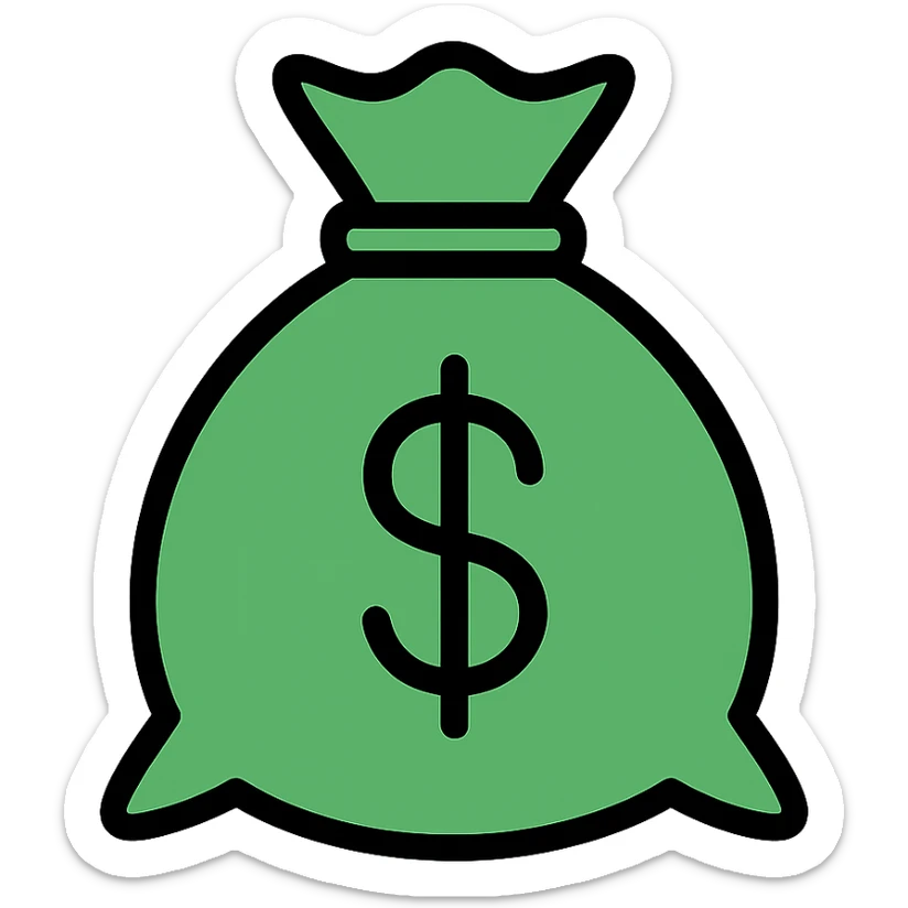 green sack with a dollar sign, color outline style with black outlines, simple and clean, no text or extra symbols sticker