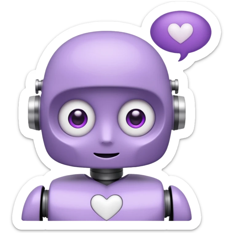 bot in flieder mit herzaugen in weiß mit sprechblase wo steht - lass uns Content erstellen sticker