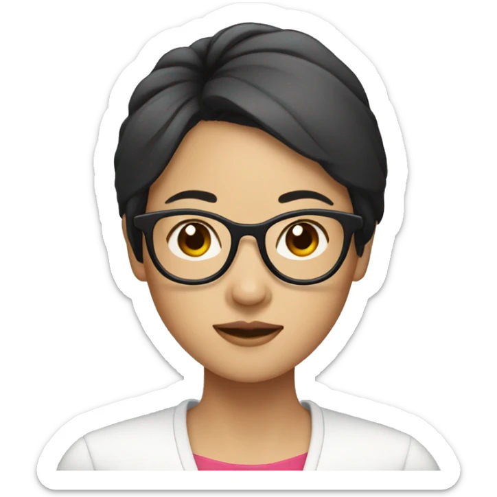 Asian woman with short dark hair and round glasses sticker