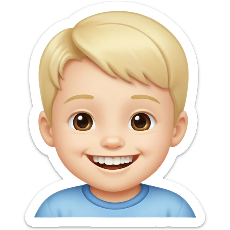 classic yellow ios emoji:
young kid, nearly todler, with just one teeth, happily greening sticker
