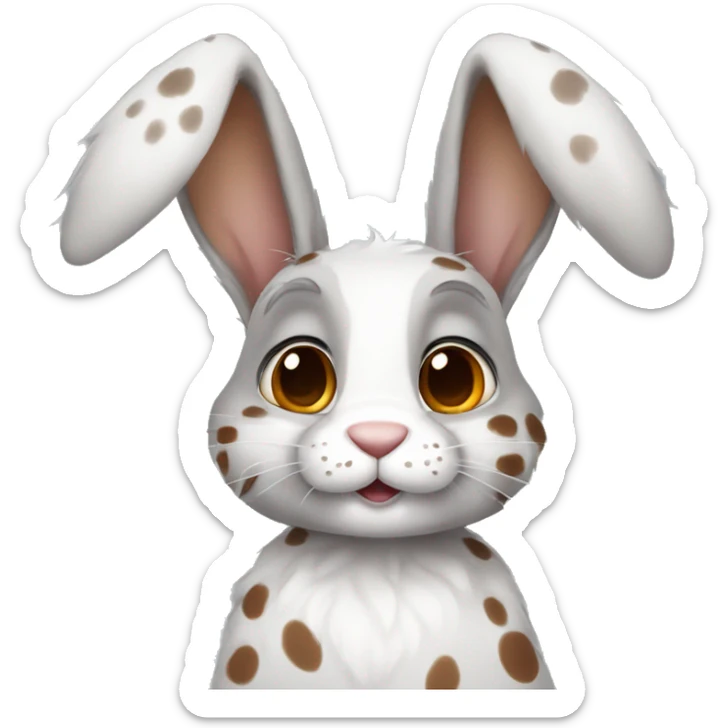 Anthro male bunny rabbit with freckles droopy ears, grey fur with brown spots sticker