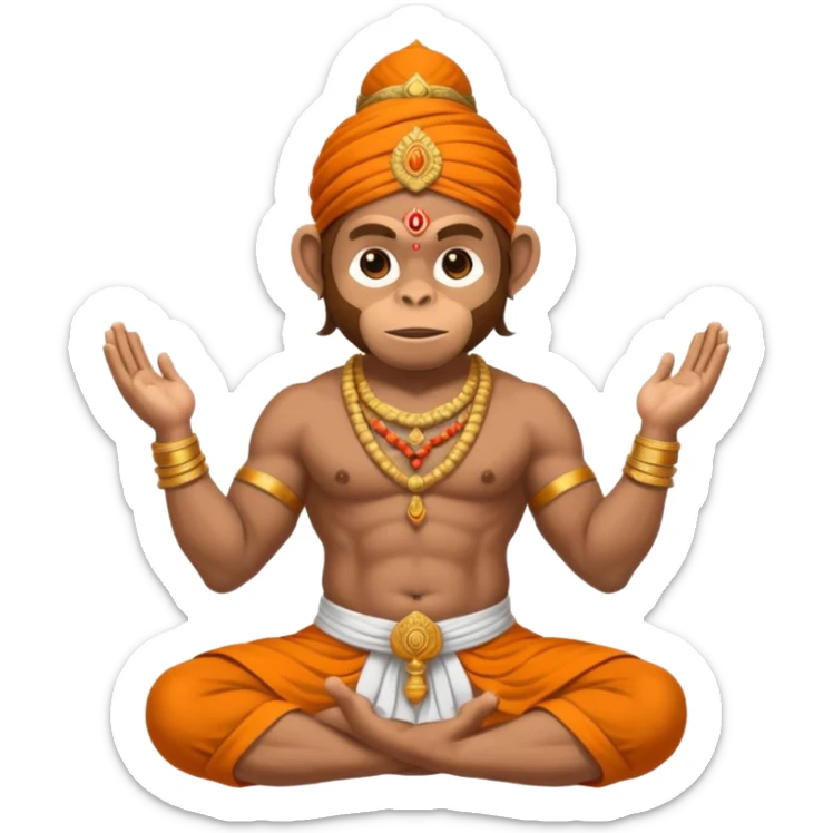 Hanuman ji monkey face hunk build body having mukut and dhoti and should be seated in pease to pray Ramji sticker
