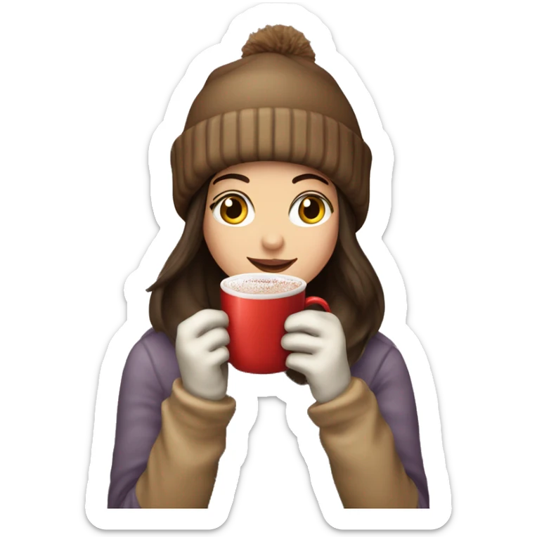 Brunette girl with gloves and beanie sipping her hot chocolate  sticker
