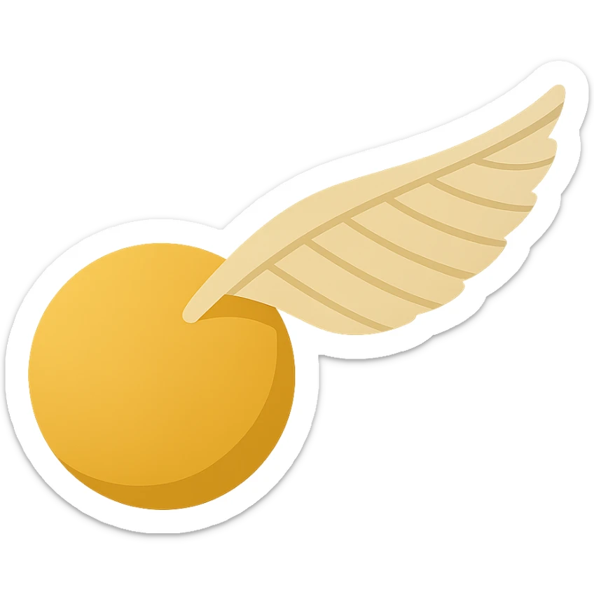 Golden Snitch, cute and simple, no outlines, color filled style. Side view, wings extended back in motion, wings with strong shadows and visible texture, no background. sticker