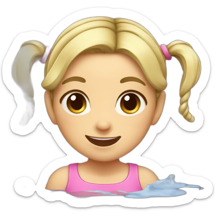 cute friendly girl with pigtails in splashes of water sticker