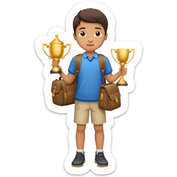 emoji of a full body boy with a school bag win a trophey sticker