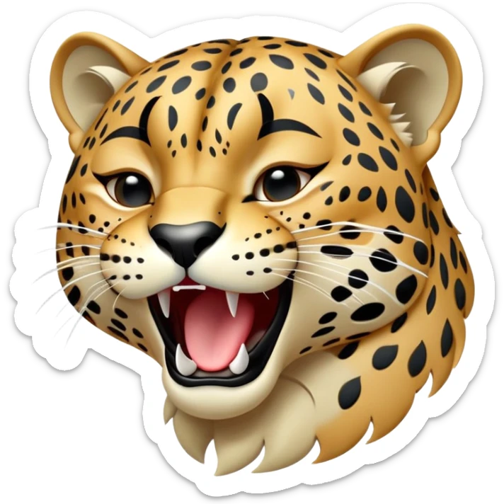 cinematic-realistic-yawning-young jaguar-portrait-emoji,-head-tilted-slightly-with-a-dramatic,-wide-open-yawn,-showcasing-a-lithe,-graceful-build-with-distinctive-rosette-patterns-and-sleepy,-half-closed-eyes,-simplified-yet-irresistibly-adorable, realistic sticker