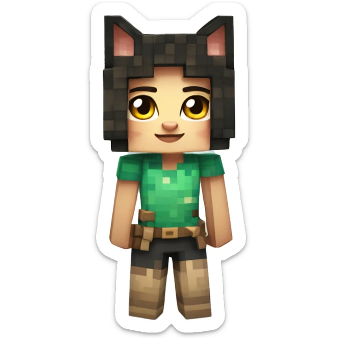 Girl with the cubic mask of the Minecraft Calico cat sticker