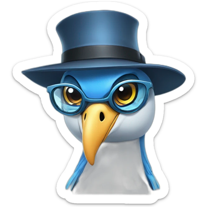 Crazy funny Cyberpunk Articuno head with beautiful smile wearing glasses and hat sticker