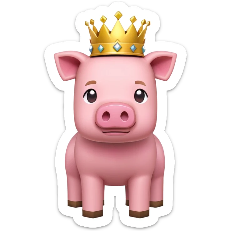 minecraft pig full body pink blocky animal with square head wearing a crown sticker