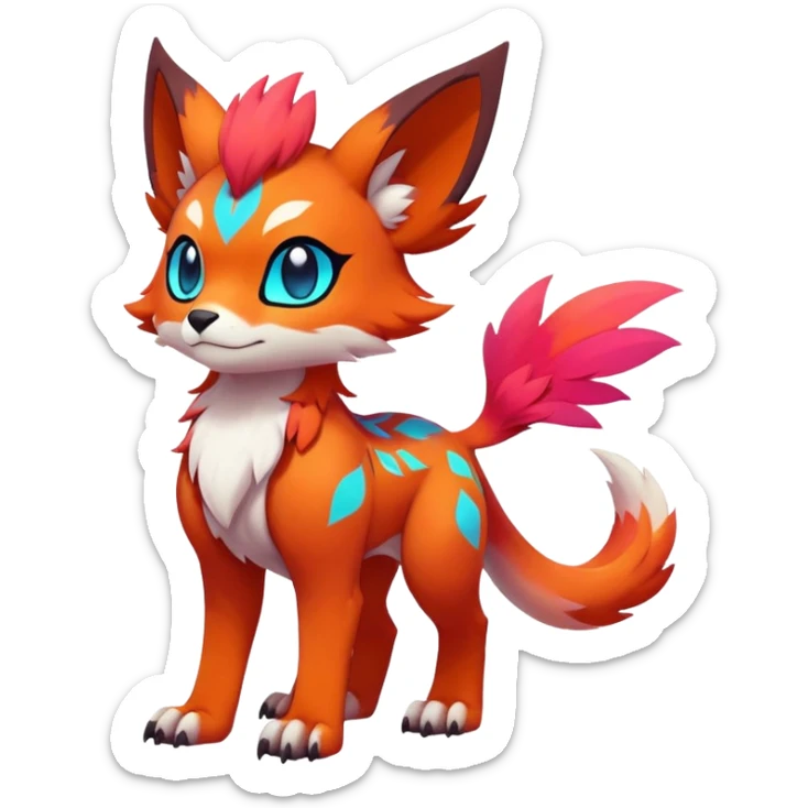 Male Neon-colored multi-colored cute cool exotic Falvie-Fionbri-fantasy-creature-fursona-Fakémon-Pokémon, full body, with markings sticker