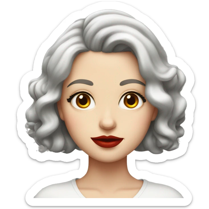 A white girl with gray eyes, bright red painted lips, and a wavy red coloured bob sticker
