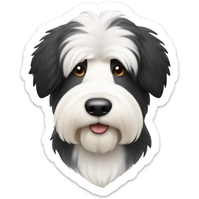 Old English sheepdog with a face that’s half black and half white. More black on left side than previous generation  sticker