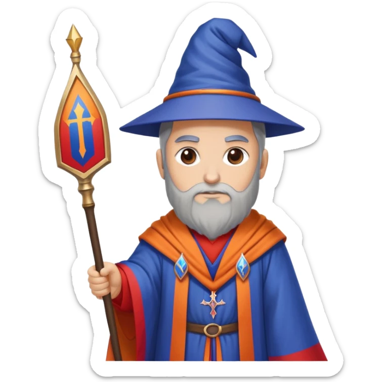 Wizard with Armenian flag colors (red, blue, and orange) on robe, holding a staff sticker