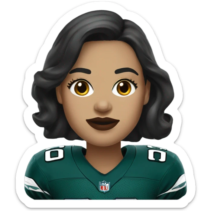  White female dark hair red lips wearing Philadelphia Eagles jersey sticker