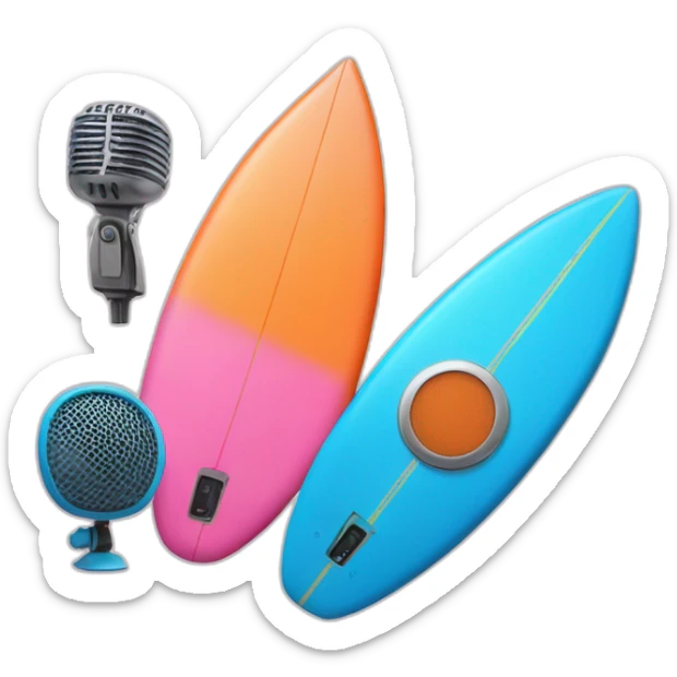 surf board Cartoon Blue and orange and a microphone Cartoon Blue and pink  sticker