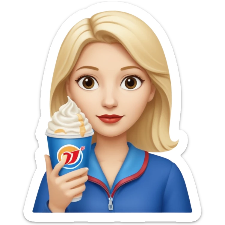 white woman with blonde hair holding a dairy queen blizzard sticker