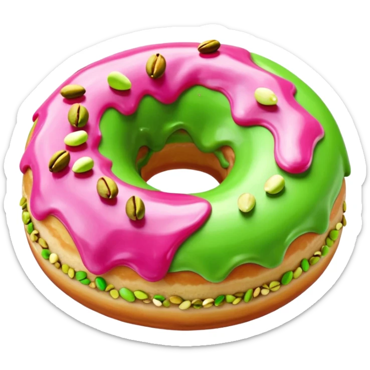 donut with green & pink swirled frosting & pistachio pieces sticker