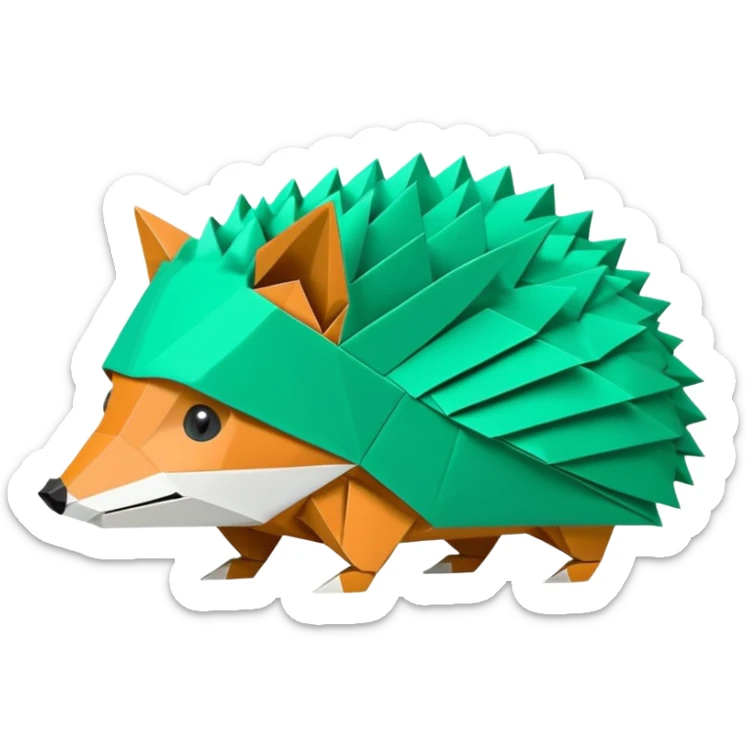 origami hedgehog half fox half hedgehog in color green mint rgb(168, 251, 211) the tail of fox A8FBD3 sticker