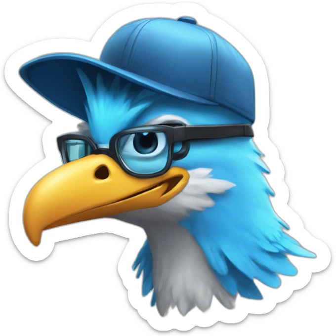 Crazy funny Cyberpunk Articuno head with beautiful smile wearing glasses and hat sticker