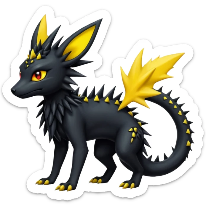 Dark Edgy Salandit-Jolteon-Umbreon-Fakémon-hybrid-creature (full body)  sticker