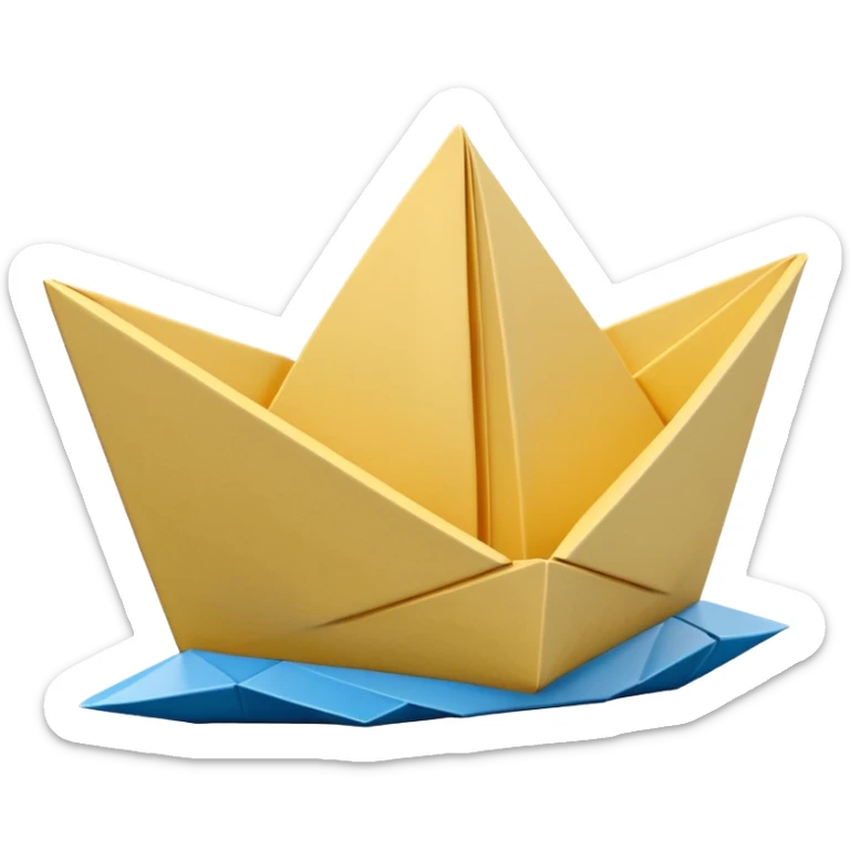 3D render of Paper Boat made entirely of folded origami paper, sharp creases, cardboard texture, matte finish, visible paper grain, craft aesthetic, Apple emoji style, isolated on white background --v 6.0 sticker
