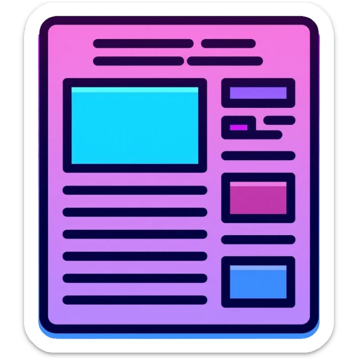 newspaper with breaking news headline, neon glow effect, blue neon glow on top left, purple neon glow on bottom right sticker