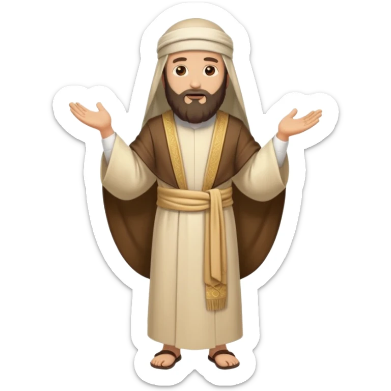 fullbody Pharisee, ancient Jewish religious leader, traditional robes, beard, head covering, standing, emoji style sticker