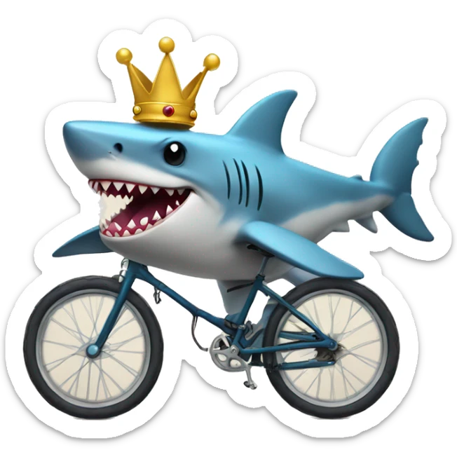 a bike riding shark with legs wearing a tutu and a crown sticker