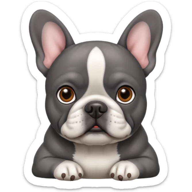 dark gray french bulldog with brown eyes and white belly sticker