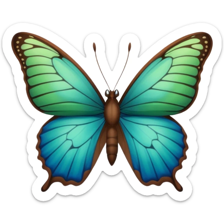 A butterfly with blue edges, green wings, and a brown body  sticker