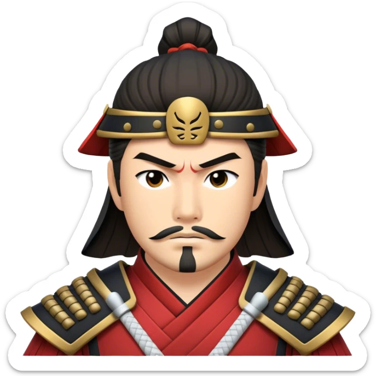 Cinematic Realistic Samurai Pop Culture Emoji, depicted with a noble, stoic portrayal of a samurai warrior rendered with crisp detail and dramatic, traditional lighting. sticker