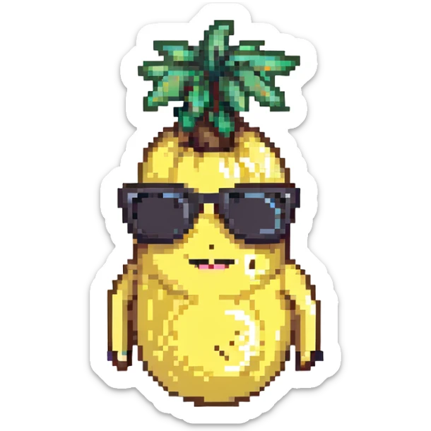 Add cool black sunglasses to the joyful banana, keep the pixel art style and no background. sticker