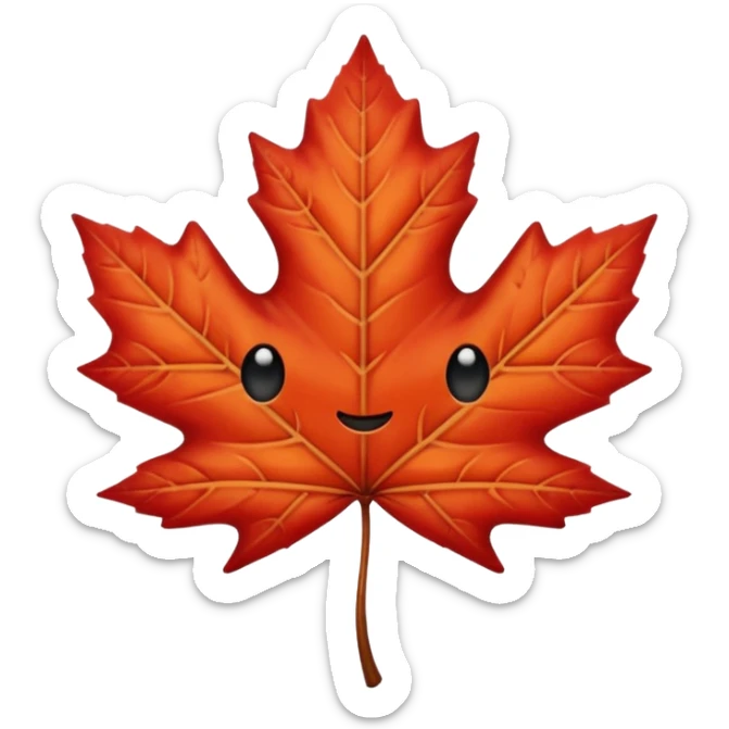 emoji, feuille d'érable couleur vermeille, deux yeux ronds noirs brillants sticker